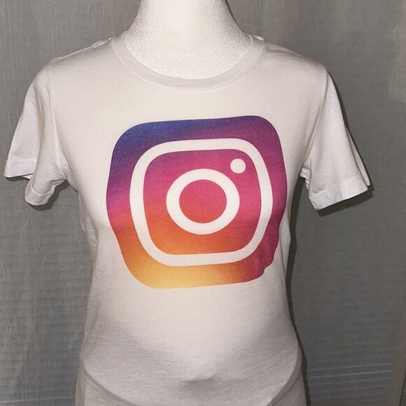 BELLA+CANVAS S White Pink Purple Instagram Logo 💯Cotton Short Sleeve Tee - Picture 1 of 9